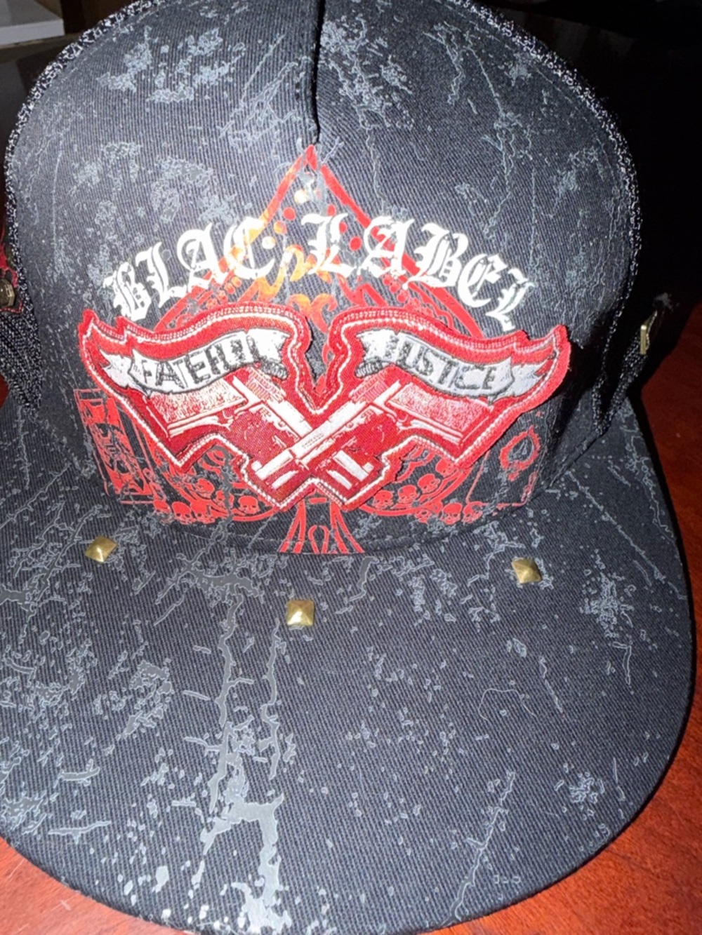 Blac Label Premium Live Forever Trucker Hat Black Red Studded Snapback